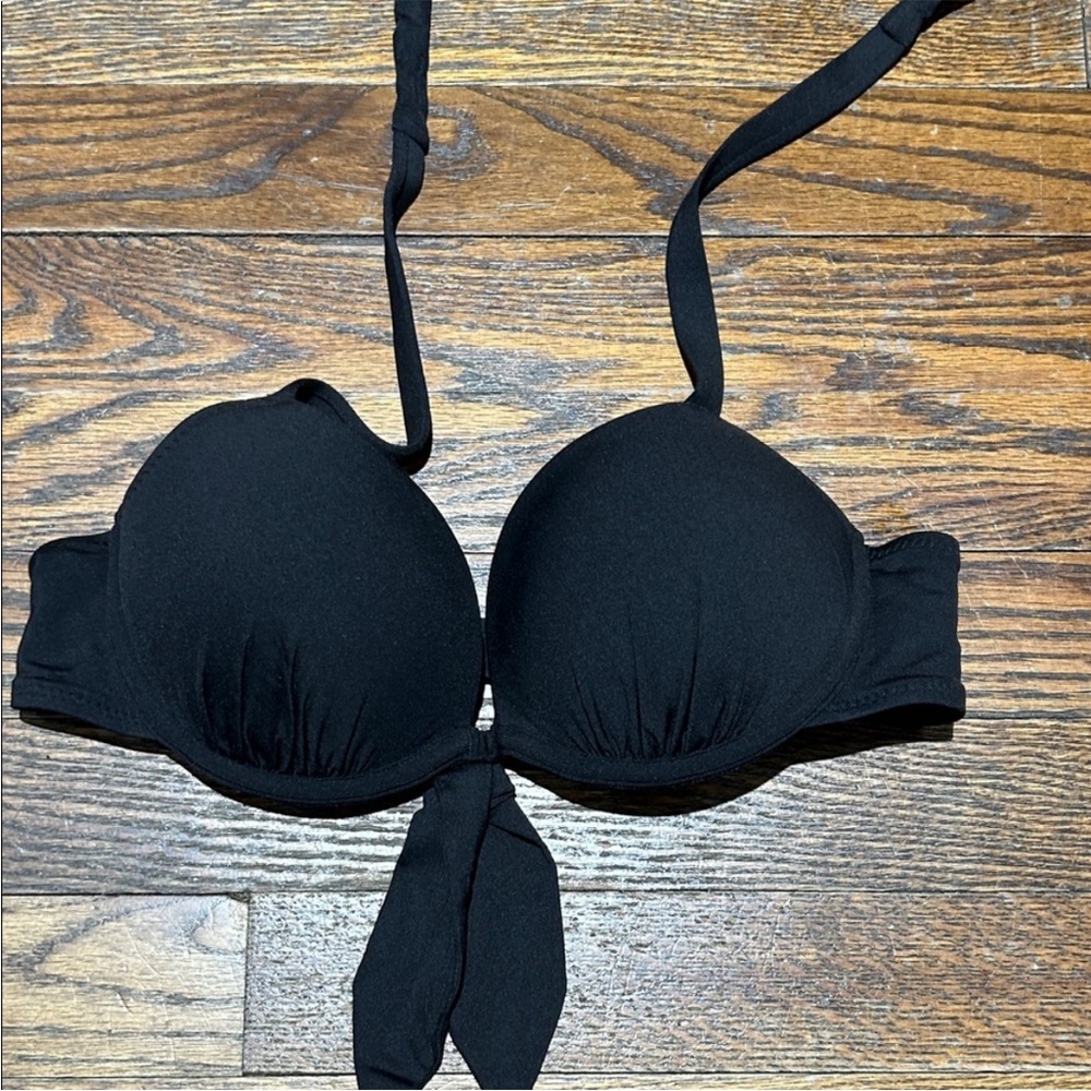 H&M Black Push-Up Bikini Top with Tie Front